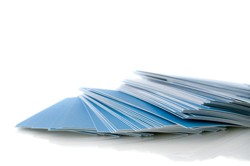 Pile of blue business cards